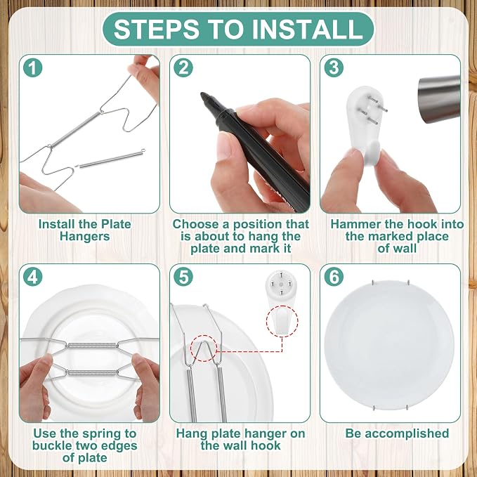 Hotop 12 Pieces Plate Hangers for Wall Stainless Steel Wire Invisible Heavy - Image 5