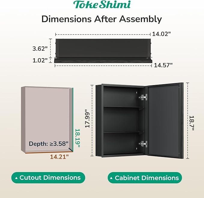 14 x 18 Recessed Medicine Cabinet, Assembly Required, Stepless Adjustable - Image 2