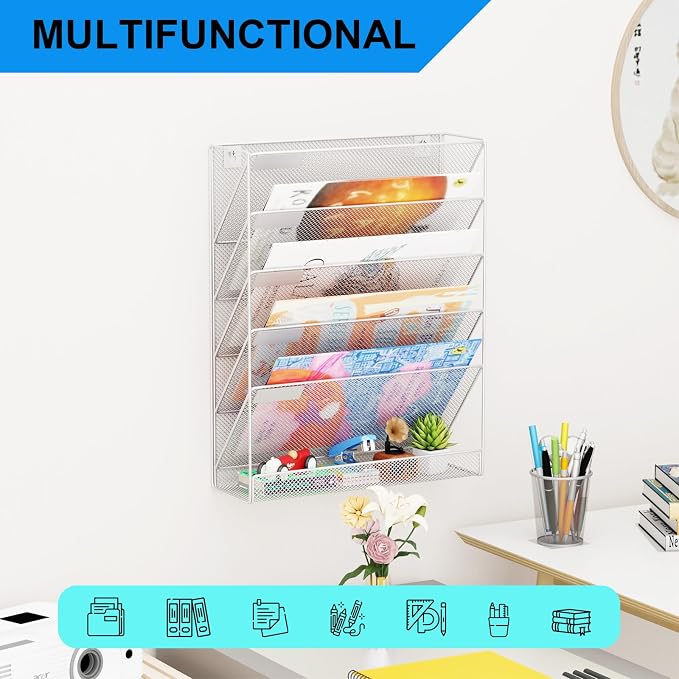 Wall File Organizer Holder Mesh Hanging Paper Document Holder, Vertical 6 - Image 6