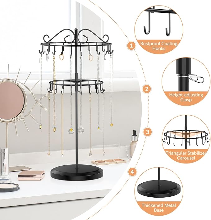 iDavosic.ly 2 Tier Rotating Necklace Holder Organizer - Image 4