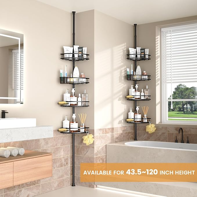 Tension Pole Shower Caddy Corner: Adjustable 4-Tier Bathroom Organizer Shelves - Image 2