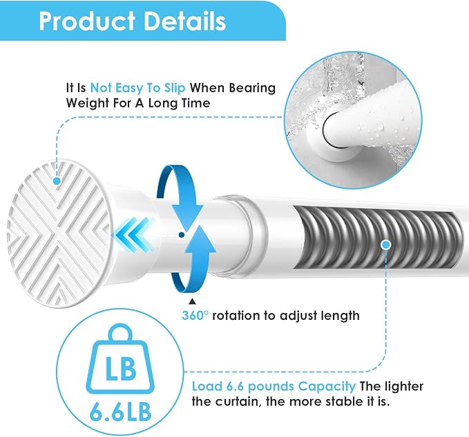 1Pcs Tension Curtain Rod 31 To 76 Inch White Shower Curtain Rod No Drilling - Image 3