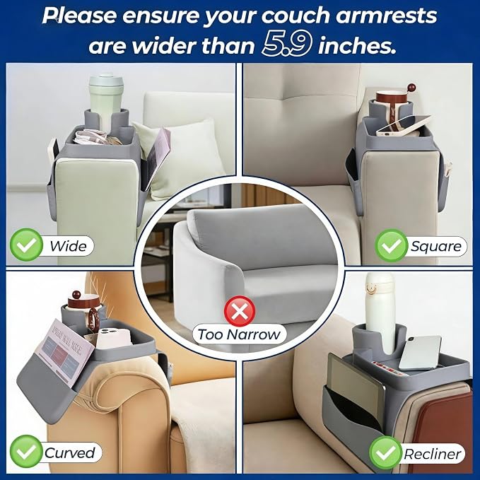 Silicone Couch Caddy Cup Holder Tray, 3-Side Sofa Armrest Organizer - Image 3