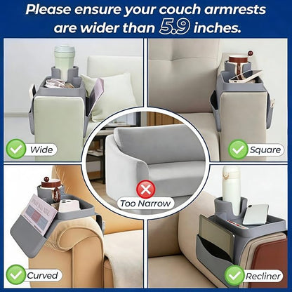 Silicone Couch Caddy Cup Holder Tray, 3-Side Sofa Armrest Organizer - Image 3