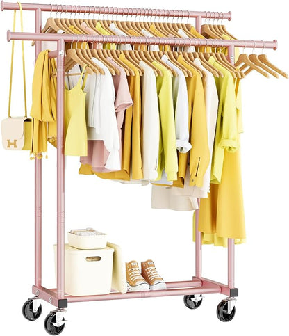 HYSEYY Double Rods Clothes Rack, Sturdy Rolling Clothing Rack, Portable by HYSEYY