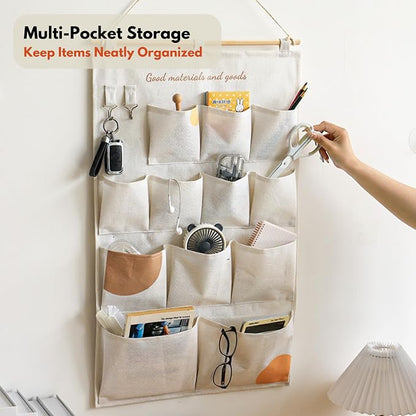 Wall Hanging Organizer with Pockets, Over Door Storage Organizer with Wooden Rod - Image 2