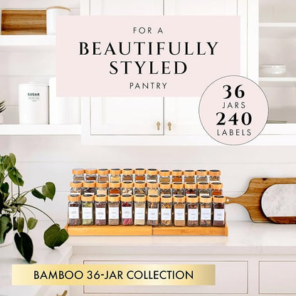 FINESSY Glass Spice Jars with Label with Bamboo Lids 36 Pack Set, 4oz Empty - Image 2