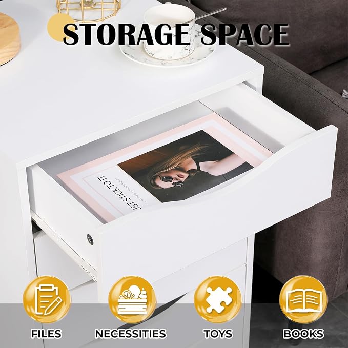QDSSDECO 5 Drawer Chest Wood File Cabinet Rolling Storage Dresser - Image 4