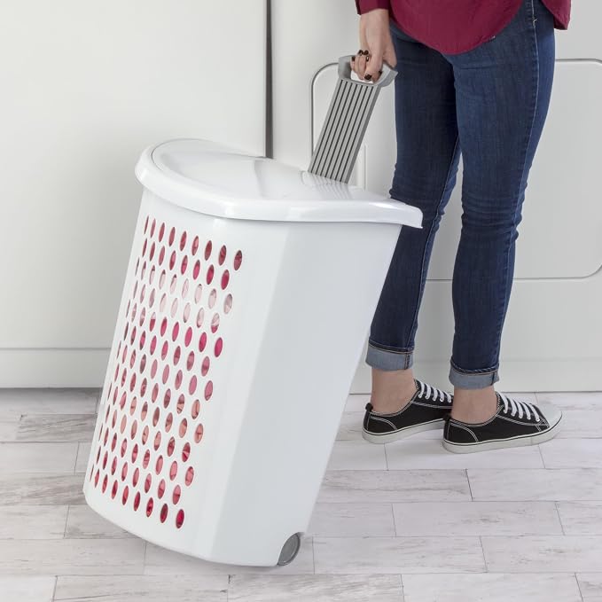 Portable Wheeled Plastic Laundry Basket, Space Saving Clothing Storage Bin - Image 3