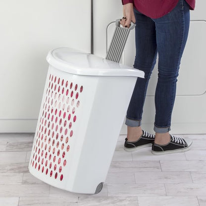 Portable Wheeled Plastic Laundry Basket, Space Saving Clothing Storage Bin - Image 3