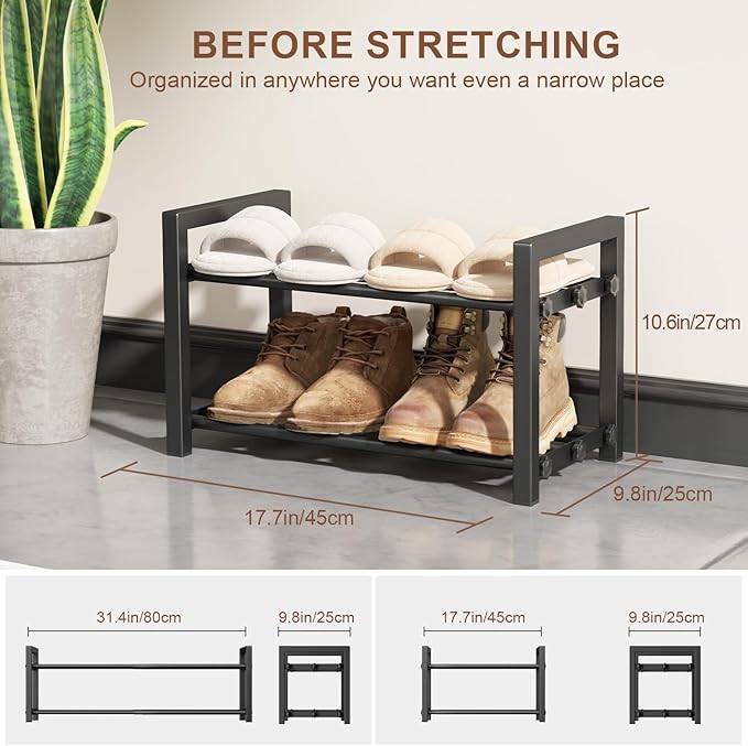 2-Tier Expandable Shoe Rack, Adjustable Shoe Shelf Storage Organizer Heavy Duty - Image 2