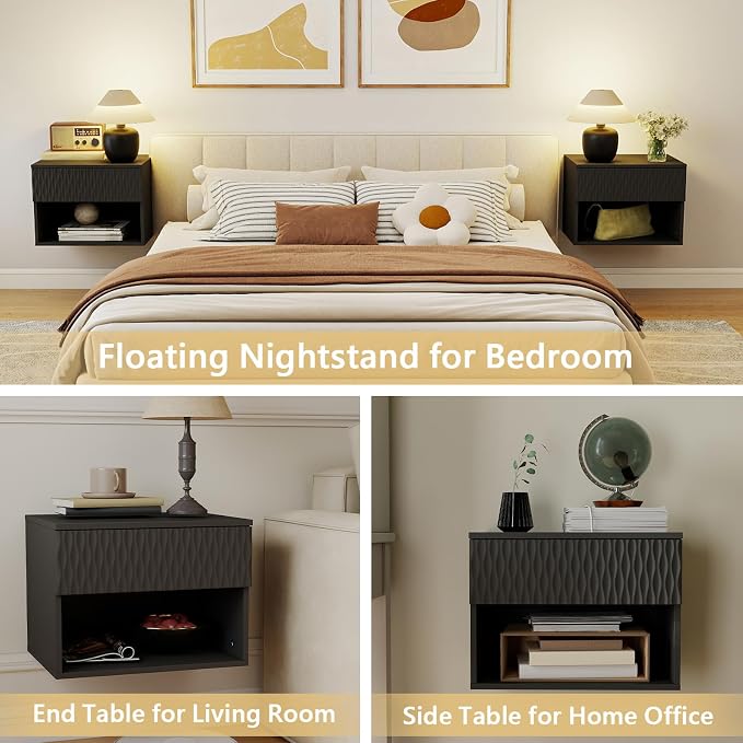 Floating Nightstand Set of 2, Modern Bedside Tables - Image 3