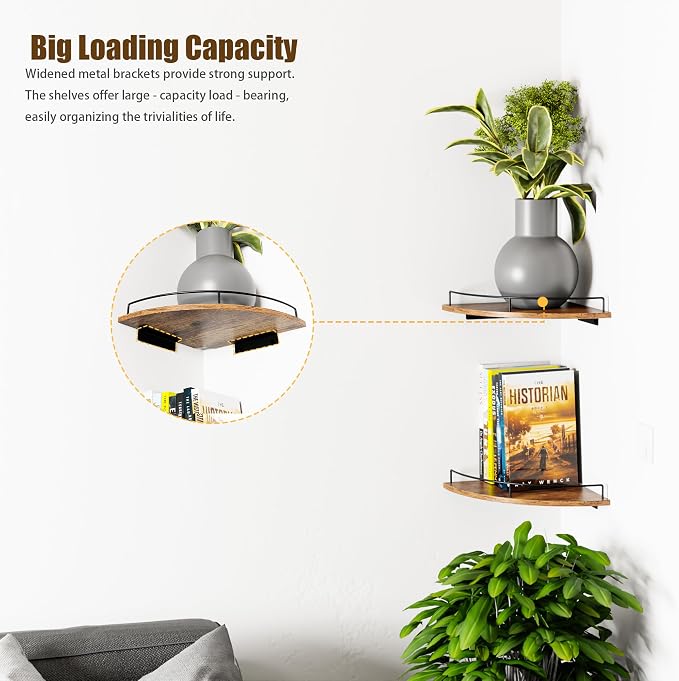 Corner Floating Shelves, Rustic Brown Wood, Wall Mount Storage - Image 7