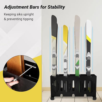 8-Pair Ski Storage Rack w/Width-Adjustable Fixing Bars, Heavy Duty Metal - Image 3