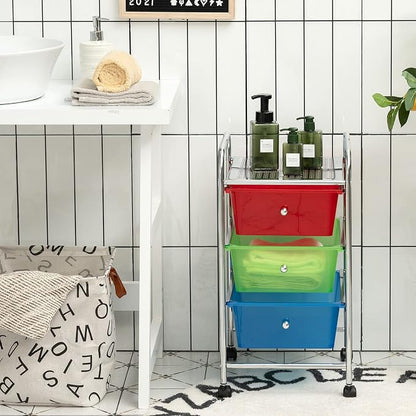 Giantex Rolling Cart with Drawers, Craft Organizer with Wheels, 3 Drawer - Image 2