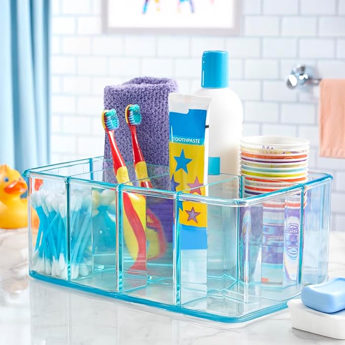STORi 5-Compartment Plastic Organizer, Ocean Mist, Rectangular Divided Makeup - Image 7
