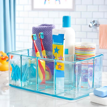 STORi 5-Compartment Plastic Organizer, Ocean Mist, Rectangular Divided Makeup - Image 7
