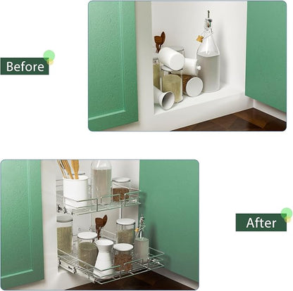 LOVMOR 2 Tier Individual Pull Out Cabinet Organizer 14" W x 18" D, Slide Out - Image 7