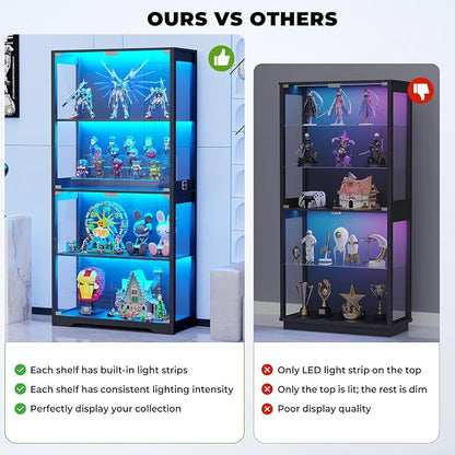 Display Cabinet with Glass Doors, 4-Tier Curio Cabinet with 3 Color Lights - Image 5
