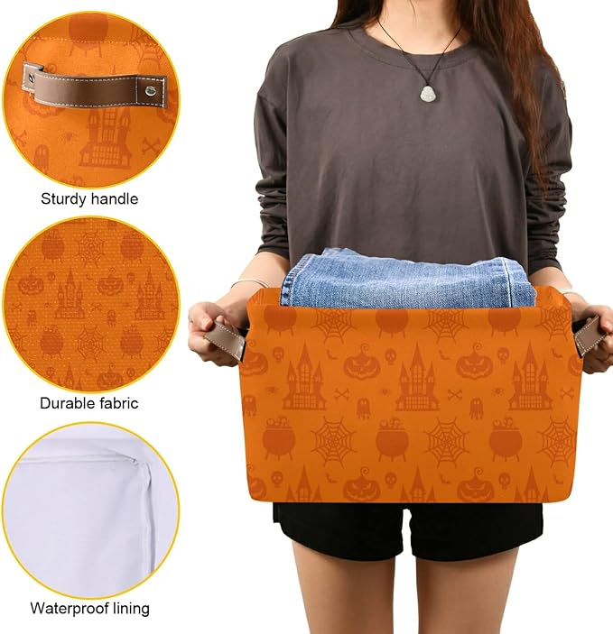 Halloween Pattern Foldable Storage Basket, Collapsible Fabric Storage Bins - Image 7