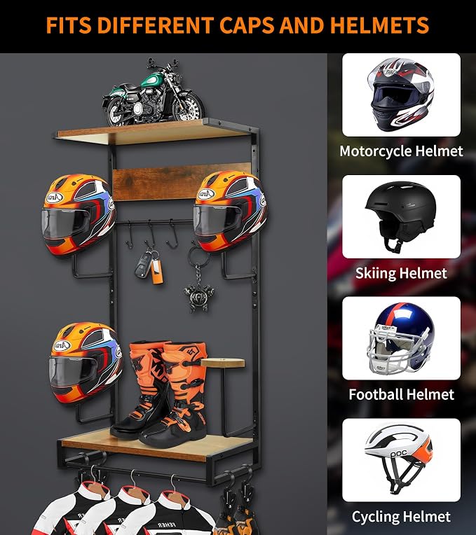 Motorcycle Helmet Rack Wall Mount, Retro Rust Helmet Holder - Image 3