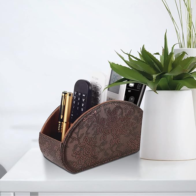 Tv Remote Holder Tray with 5 Compartment, PU Leather Remote Control Holder/Caddy - Image 7