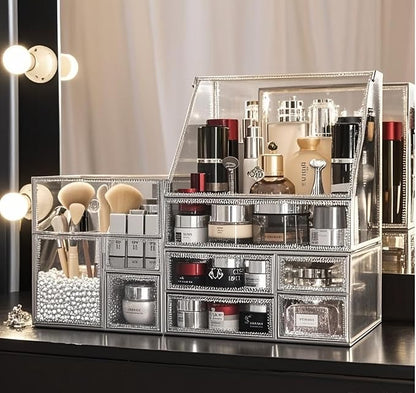 Hersoo Glass Makeup Organizer for Vanity/Stackable 2Pieces Drawer Set/Antique - Image 5