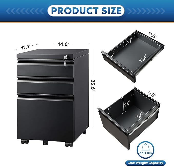 DEVAISE 3 Drawer Mobile File Cabinet - Image 3