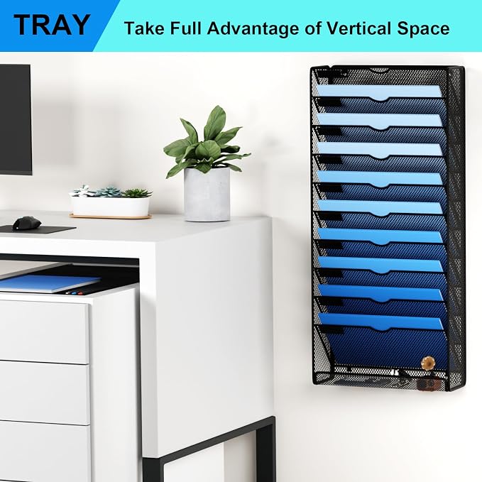 Hanging Wall File Organizer 10 Tier Wall Mounted File Holder Document Wall - Image 7