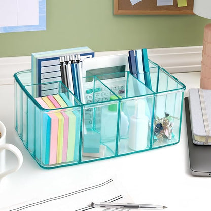 STORi 5-Compartment Plastic Organizer, Ocean Mist, Rectangular Divided Makeup - Image 4