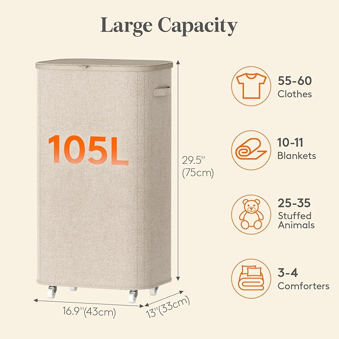 Lifewit 105L Plastic Laundry Basket - Image 4