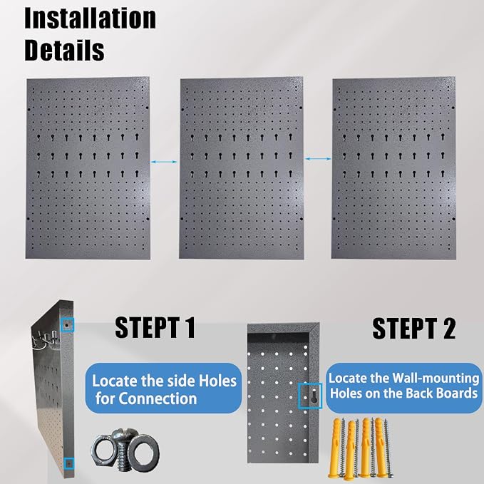 JZD 115 PCS Metal Pegboard Wall Organizer 3 Packs Metal Pegboard Kit 66x24 Inch - Image 4