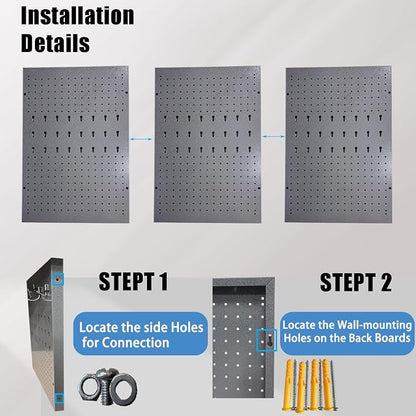 JZD 115 PCS Metal Pegboard Wall Organizer 3 Packs Metal Pegboard Kit 66x24 Inch - Image 4