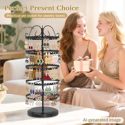 MODOWEY 5 Tier Rotating Earring Holder Organizer Stand, Adjustable Metal - Image 7