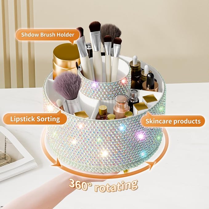 Bling 360° Rotate Makeup Brush Holder Organizer, Makeup Organizers Countertop - Image 2