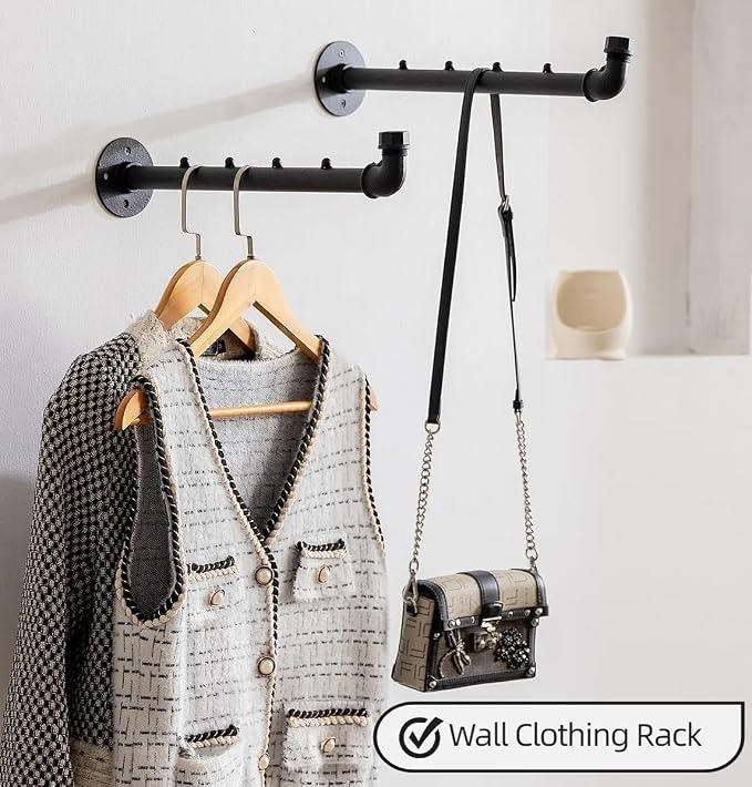 Industrial Wall Pipe Clothing Racks - Image 6