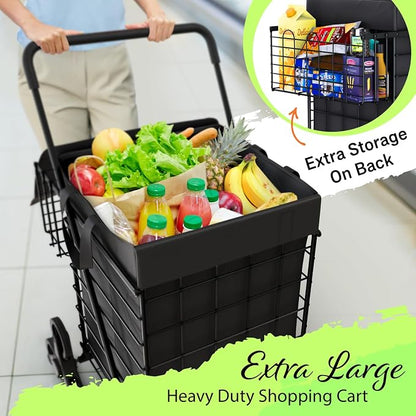 Stairs Climbing Shopping Cart w/Waterproof Basket Liner & 360° Swivel Wheels | - Image 4