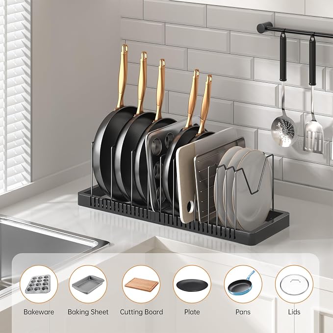 Pots and Pans Organizer under Cabinet, Expandable Pot Lid Organizer Holder - Image 3