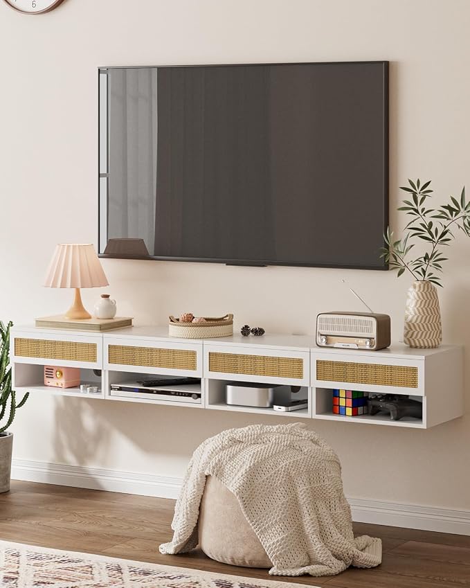 Small Modern Nightstand with Drawer, Floating Shelves - Image 7