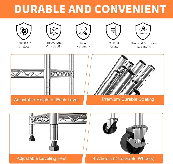5 Tier Shelving Unit, Wire Shelving - Image 9