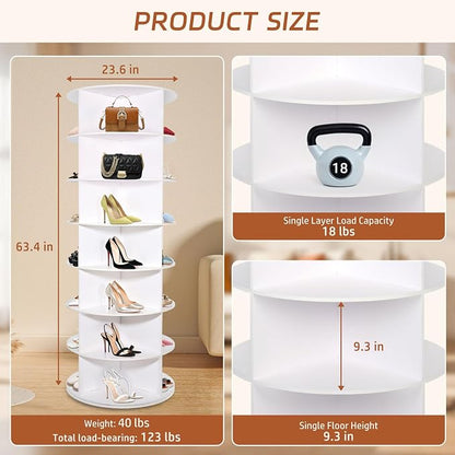 7 Tier Rotating Shoe Rack Tower, Revolving 360 Shoe Rack Storage Round Carousel - Image 2