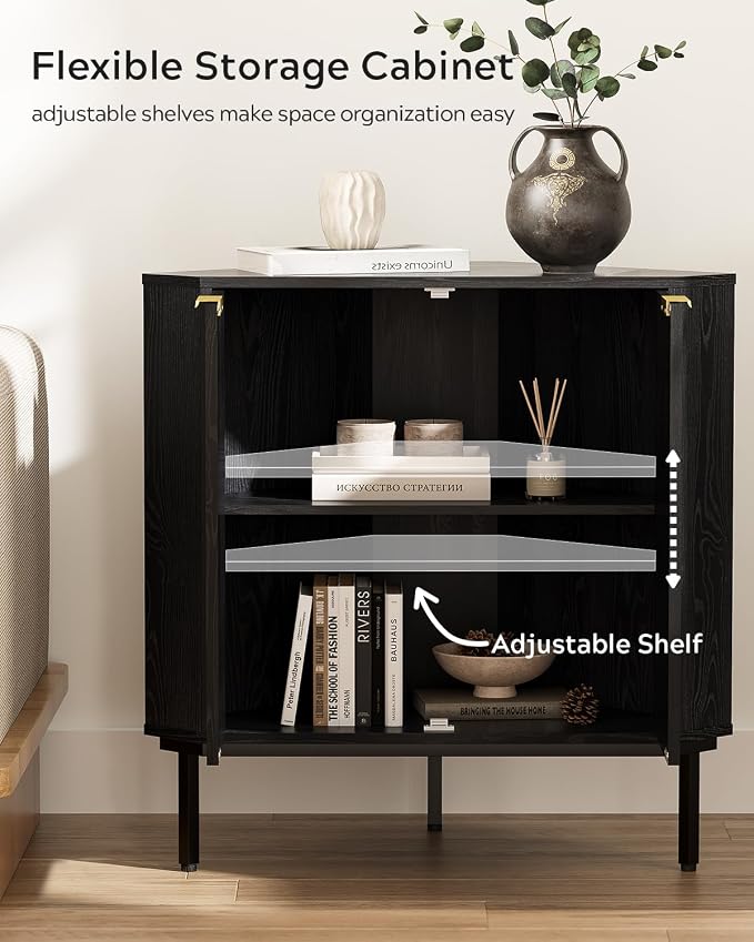 Fluted Corner Cabinet, Modern Small Corner Floor Cabinet - Image 4