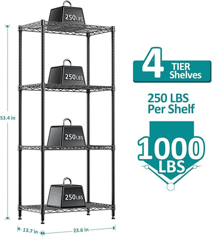 4 Tier Wire Shelf, 1000 LBS Black Wire Shelving Unit - Image 3
