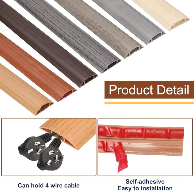 HARFINGTON 4ft Cord Cover Floor W0.6 x H0.33 Inner Channel PVC Hide Extension - Image 4