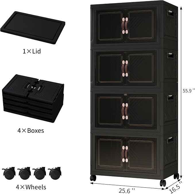 Storage Bins with Lids and Wheels, Collapsible Bathroom Storage Cabinet with - Image 2