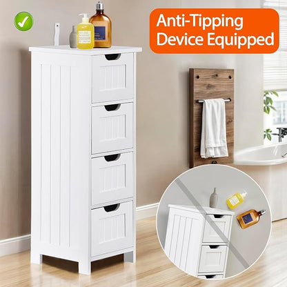 Bathroom Floor Storage Cabinet, Freestanding Wooden Side Organizer w/4 Drawers - Image 3