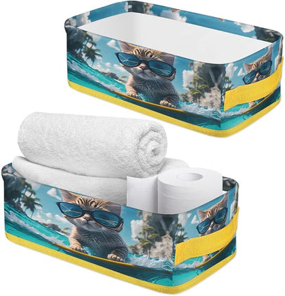 Cat Sunglasses Swim Bathroom Storage Basket, Foldable - Image 3