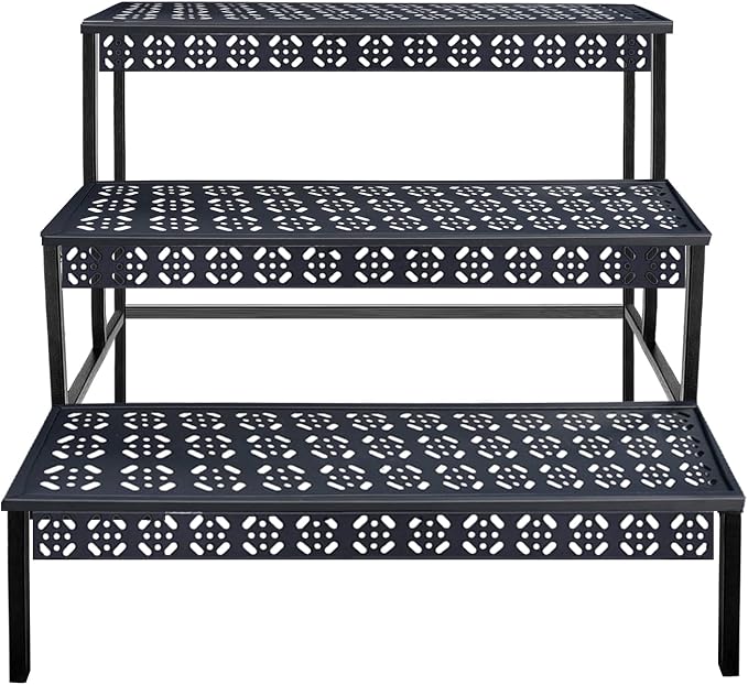 Garden 4 you 3 Tiers Metal Plant Stand, Rectangular Ladder Flower Pots Outdoor by Garden4you