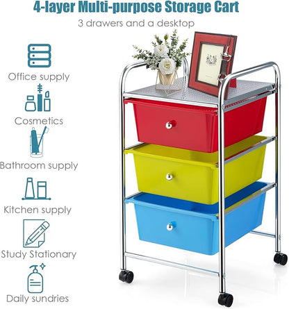 Giantex Rolling Cart with Drawers, Craft Organizer with Wheels, 3 Drawer - Image 8