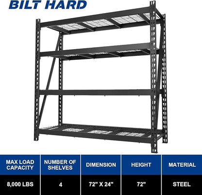 BILT HARD 72" W x 24" D Heavy Duty Garage Shelving, 5-Tier Industrial Metal - Image 3